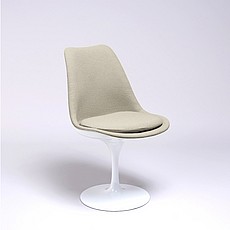 Saarinen Style: Tulip Side Chair - White Shell - Fully Upholstered - Putty Tan