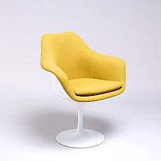 Show product details for Saarinen Style: Tulip Arm Chair - White Shell - Fully Upholstered - Citrus Yellow Fabric