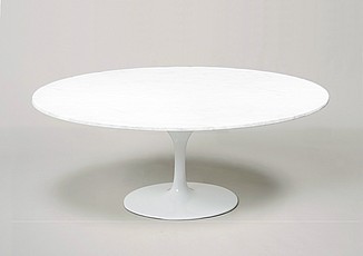 Show product details for Web Special: Saarinen Tulip Dining Table 67 Inch Wide Oval - White Fiberglass Top