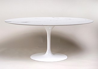 Saarinen Tulip Dining Table Small Oval - White Quartz with Grey Veins