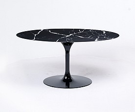 Tulip Dining Table 60 Inch Oval - Black Quartz with White Veins