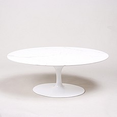 Saarinen Tulip Coffee Oval Table - White Quartz with Grey Veins