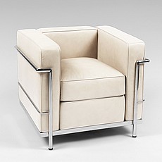 Show product details for Web Special: Petite Club Chair - Beige White Leather