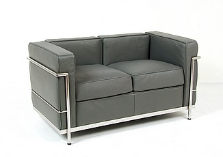 Petite Loveseat - Charcoal Gray Leather