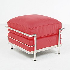 Show product details for Petite Ottoman - Standard Red Leather