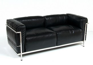 Show product details for Grande Feather Relaxed Loveseat - Premium Black Leather