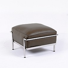 Corbusier Style: Grande Feather Relaxed Ottoman - Black Leather
