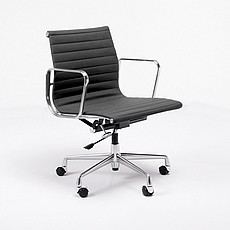 Show product details for Thin-Pad Office Chair - Mid Back - Premium Black Leather