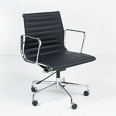 Thin Pad Office Chair (Mid Back) - Standard Black Leather