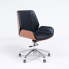 Morano Office Task Chair - Walnut Back - Premium Black Leather