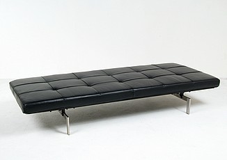 Show product details for PK80 Daybed - Black Leather - Brushed Stainless