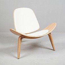 Shell Chair - Polar White Leather and Light Oak Wood Finish