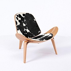 Wegner Style: Shell Chair - Black/White Pony Hide - Ashwood Shell with Natural Clear Finish
