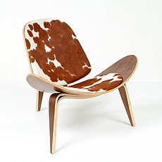 Wegner Style: Shell Chair - Brown/White Pony Hide - Walnut Shell with Medium Walnut Finish