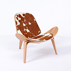 Wegner Style: Shell Chair - Brown/White Pony Hide - Ashwood Shell with Natural Clear Finish