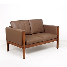 Show product details for Wegner CH-162 Loveseat - Taupe Leather - Med Walnut Wood Frame