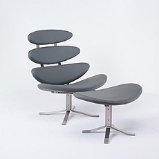 Show product details for Corona Chair and Ottoman - Cloud Gray Leather