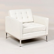 Show product details for Florence Knoll Lounge Chair - Arctic White Leather - with Buttons