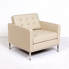 Florence Knoll Lounge Chair - Parchment Leather - with Buttons