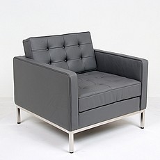 Show product details for Florence Knoll Lounge Chair - Cloud Gray Leather - with Buttons