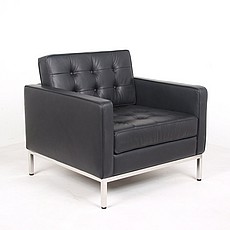 Show product details for Florence Knoll Lounge Chair - Standard Black Leather - with Buttons