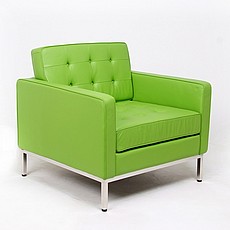 Show product details for Florence Knoll Lounge Chair - Apple Green Leather - with Buttons