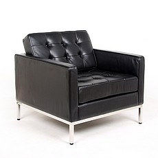 Show product details for Florence Knoll Lounge Chair - Shiny Premium Black Leather - with Buttons