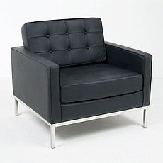 Clearance: Florence Knoll Style: Lounge Chair - Premium Black Leather - No Buttons