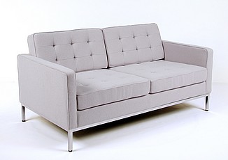 Florence Knoll Loveseat - Silver Gray Fabric - No Buttons