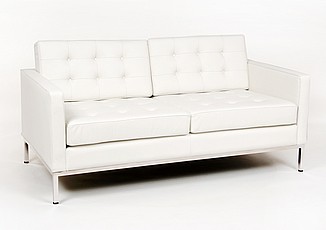 Florence Knoll Loveseat - Arctic White Leather - with Buttons