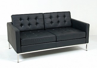 Show product details for Florence Knoll Loveseat - Standard Black Leather