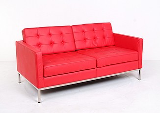 Florence Knoll Loveseat - Standard Red Leather - with Buttons