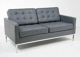 Show product details for Florence Knoll Loveseat - Charcoal Gray Leather