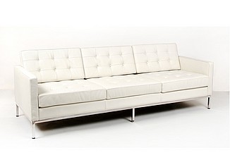 Florence Knoll Sofa - Porcelain White Leather - with Buttons