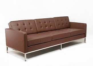 Florence Knoll Sofa - Java Brown Leather - with Buttons