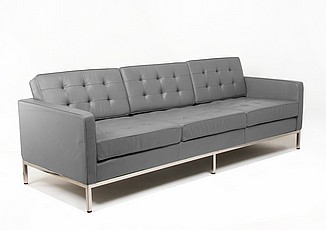 Florence Knoll Sofa - Charcoal Gray Leather - with Buttons