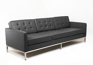 Florence Knoll Sofa - Standard Black Leather - with Buttons