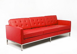 Florence Knoll Sofa - Standard Red Leather - with Buttons