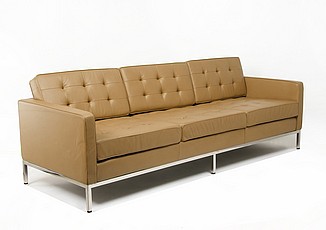Florence Knoll Sofa - Terra Brown Leather - Tufted with No Buttons