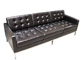 Show product details for Florence Sofa - Premium Shiny Black Leather - with Buttons