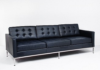 Show product details for Florence Knoll Sofa - Premium Black Leather - No Buttons