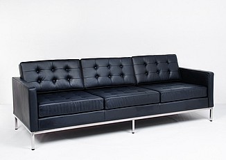 Florence Knoll Sofa - Premium Black Leather - with Buttons