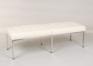 Show product details for Clearance: Florence Knoll 61 Inch Bench - Polar White Leather - with Buttons