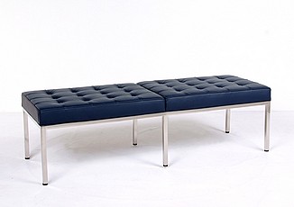 Show product details for Clearance: Florence Knoll 59 Inch Bench - Navy Blue Leather - with Buttons