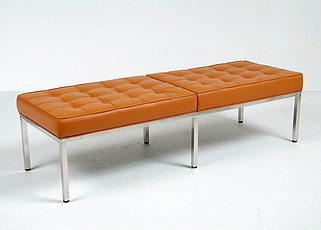 Show product details for Clearance: Florence Knoll 61 Inch Bench - Honey Tan Leather - with Buttons