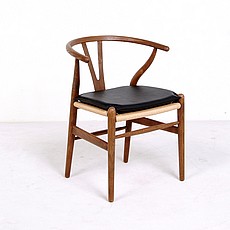 Show product details for Web Special: Black Leather Wishbone Chair - Wegner Style
