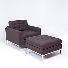 Show product details for Clearance: Florence Knoll Chair and Ottoman - Mica Gray Fabric - with Buttons