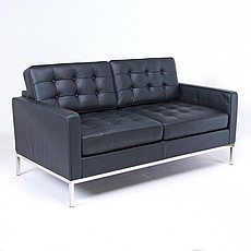 Show product details for Clearance: Florence Knoll Loveseat - Premium Black Leather - with Buttons
