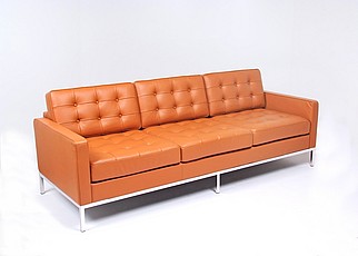 Show product details for Clearance: Florence Knoll Sofa - Sienna Brown Leather - with Buttons