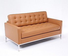 Show product details for Clearance: Florence Knoll Loveseat (Single Width Cushions) - Earth Tan Leather - No Buttons